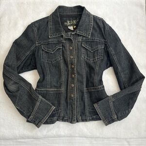 y2k western dark wash fitted snap denim jacket